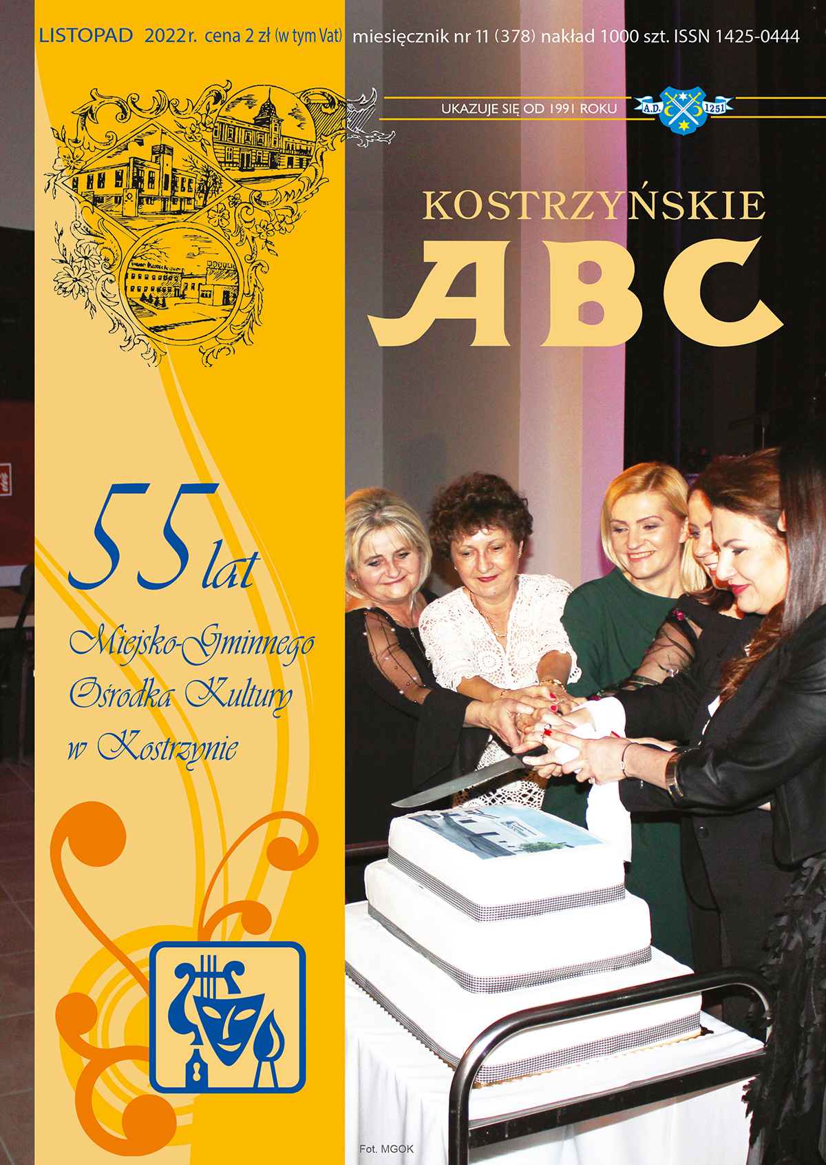 okładka lstopadowego wydania ABC przedstawia pracowników mGOK krojacych torta, na bocznym pasku 55 lat Miejsko-Gminnego Ośrodka Kultury