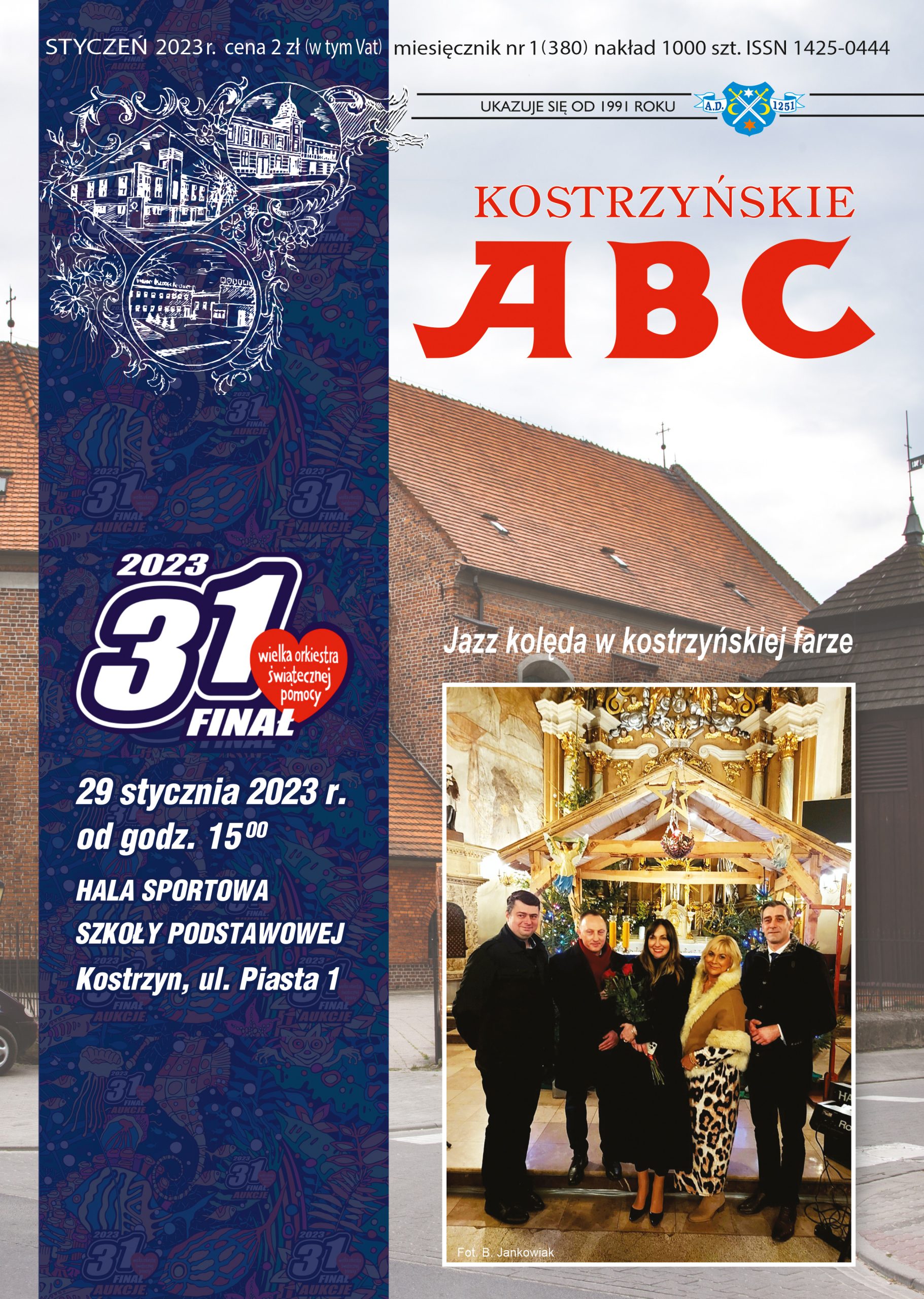 okładka stycznioweg wydania ABc na tle kościoła zdjęcie z uczestnikami koncertu Jazz kolęda