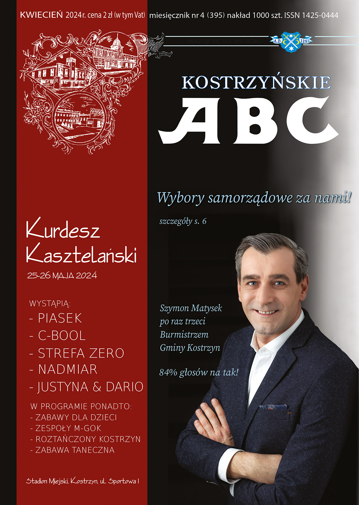 ABC-KWIECIEŃ, okładka ze zdjęciem wybranego burmistrza . Na pasku plan święta regionalnego Kurdesz Kasztelański