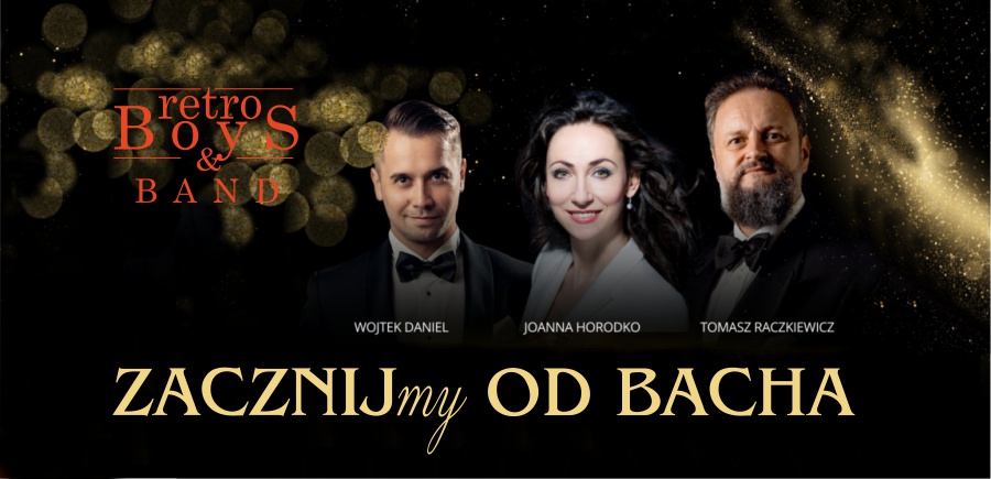 Plakat ze zdjęciami artystów i napisem Zacznijmy od Bacha